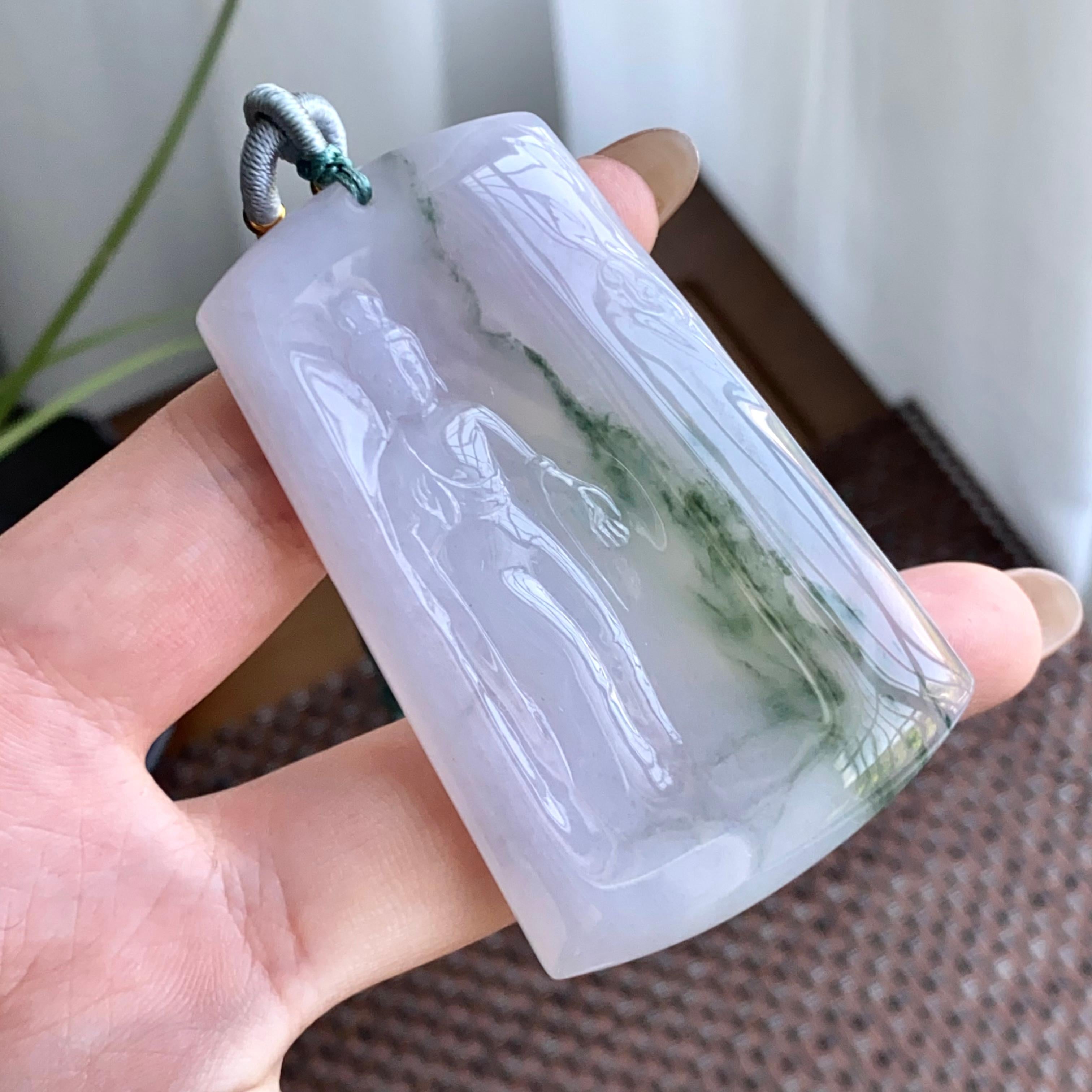 糯冰种飘花度母牌吊坠（yc265641）