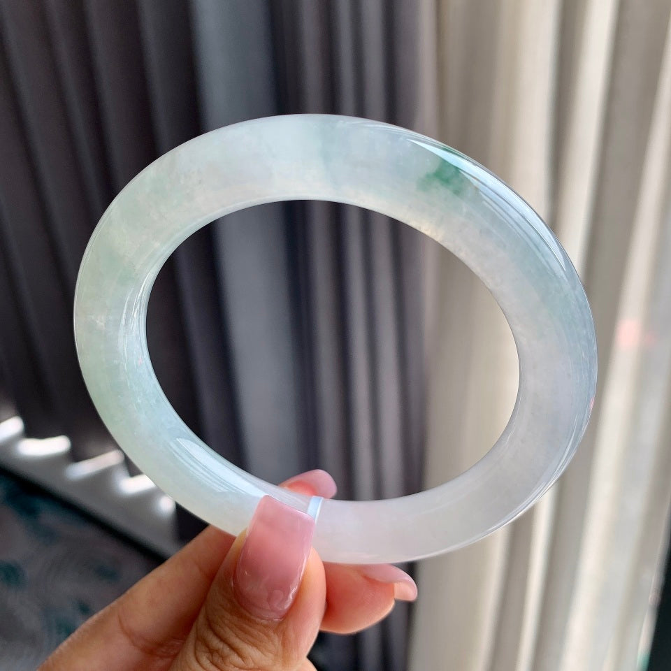 糯冰种飘花圆条手镯（60.7mm）（yc097025）