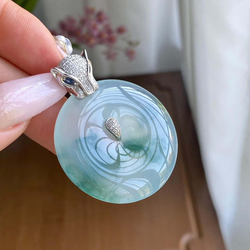 18K金钻镶糯冰种飘花平安扣吊坠（yc295960）