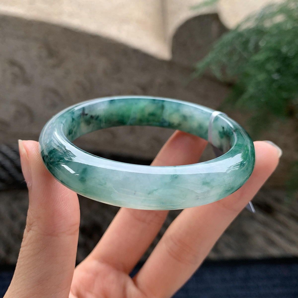 糯冰种飘花正圈平安镯 53圈 天然A货缅甸翡翠（yc696399）