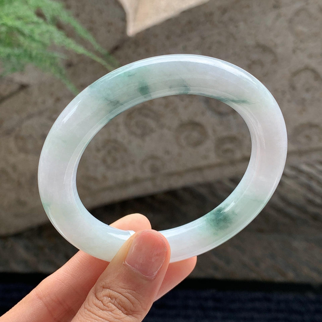 细糯种 飘花圆条手镯 56.5圈 天然缅甸A货翡翠（yc701181）