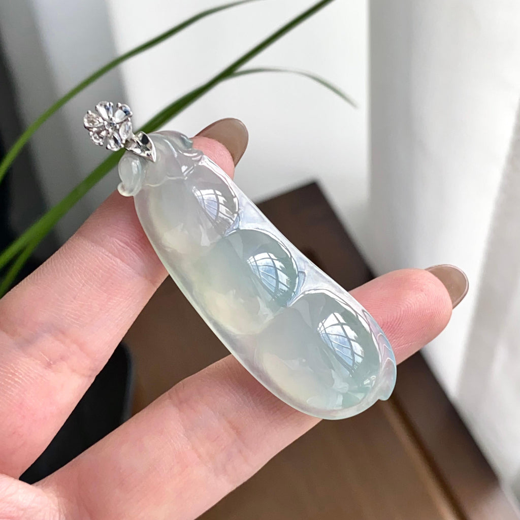 18k金钻镶糯冰种蓝底福豆吊坠（yc262743）