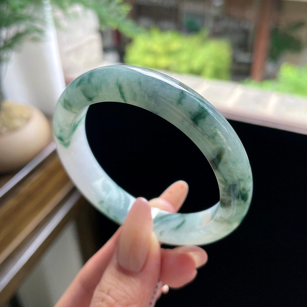 细糯种飘花正圈平安镯 54圈 天然缅甸A货翡翠（yc693146）