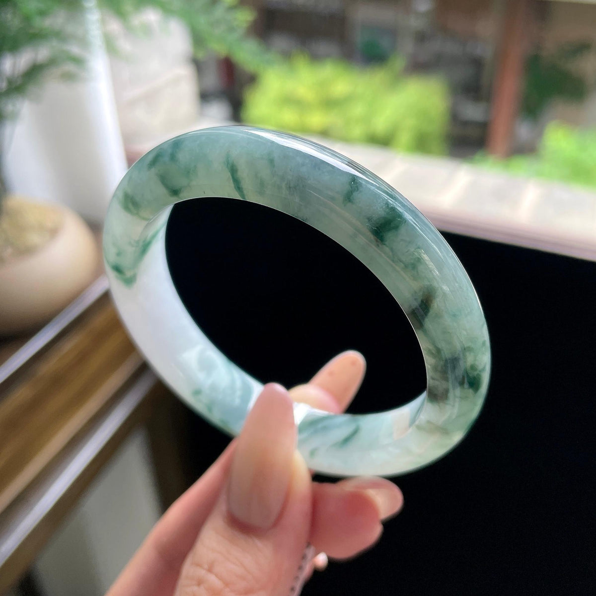 细糯种飘花正圈平安镯 54圈 天然缅甸A货翡翠（yc693146）