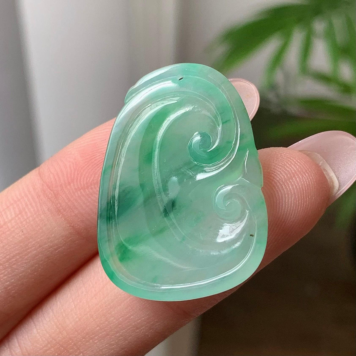 糯冰种飘花如意吊坠 天然A货缅甸翡翠（yc693119）