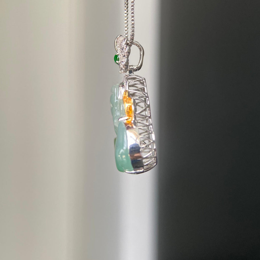 18k金钻镶冰种黄加绿财神吊坠（yc217114）