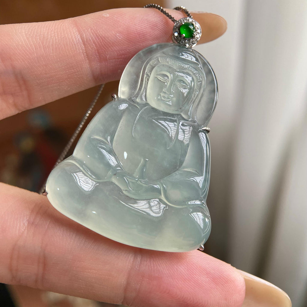 18k金钻镶冰种晴底观音吊坠（yc223931）