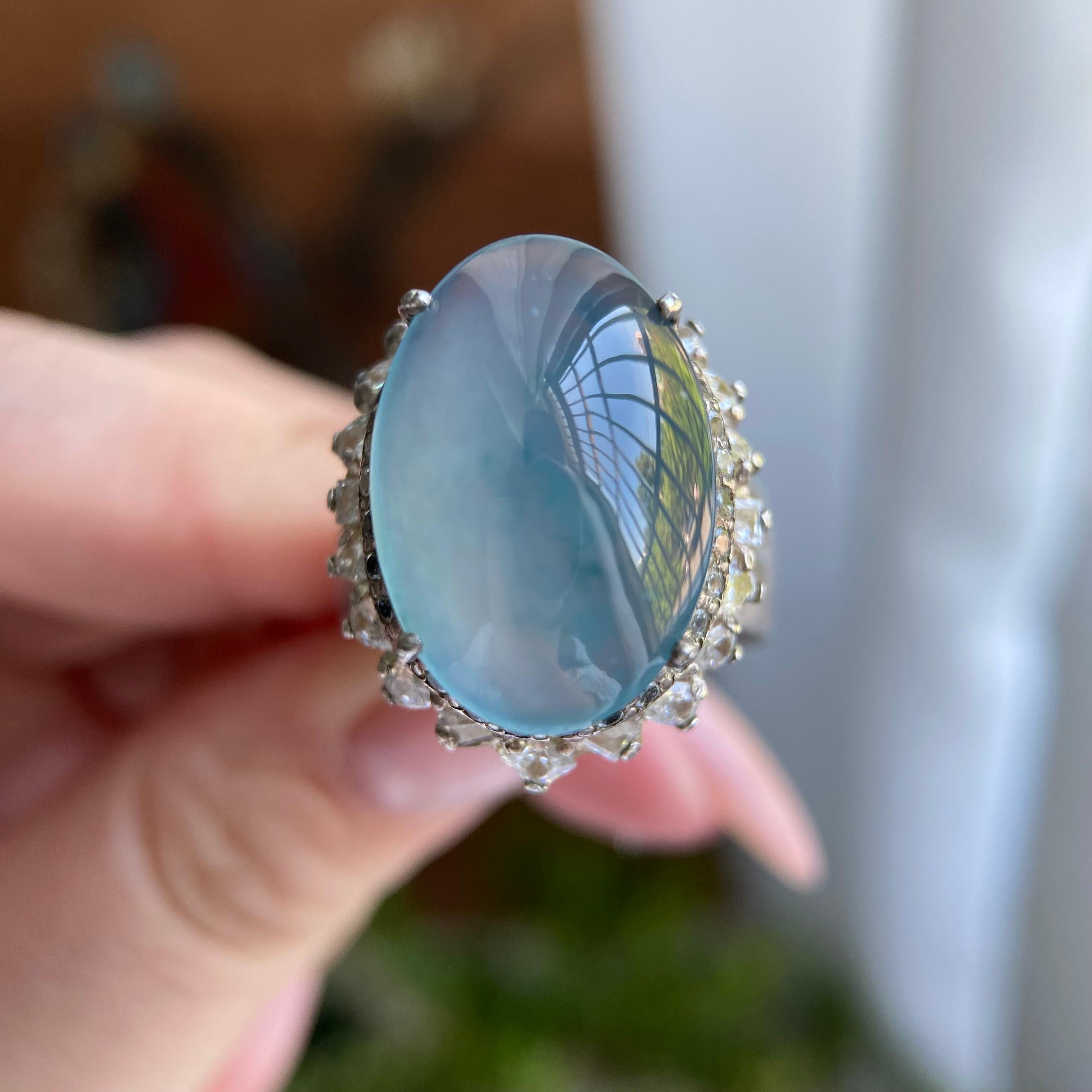 冰种蓝底鸽子蛋戒面裸石（yc234324）