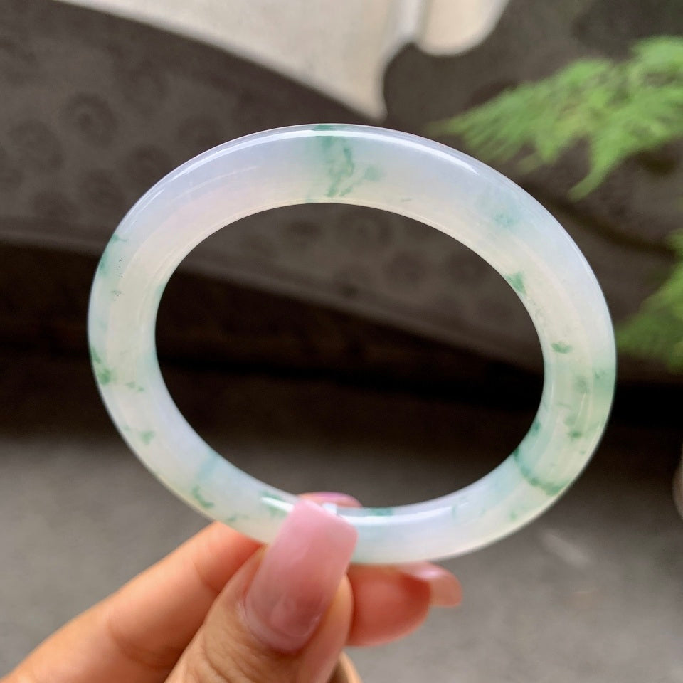 糯冰种飘蓝花圆条手镯（53mm）（yc106296）