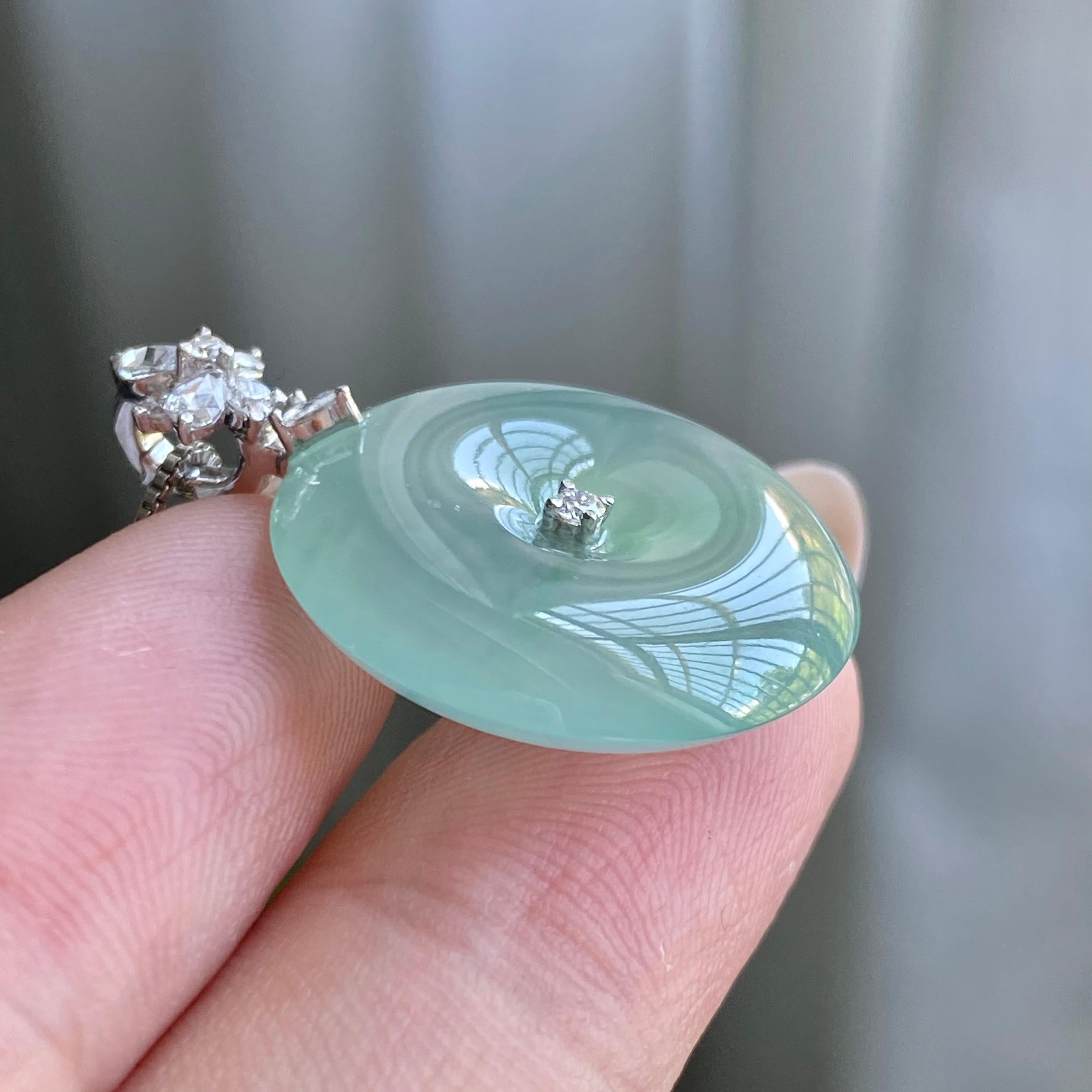 18k金钻镶冰种飘花平安扣吊坠（yc205097）