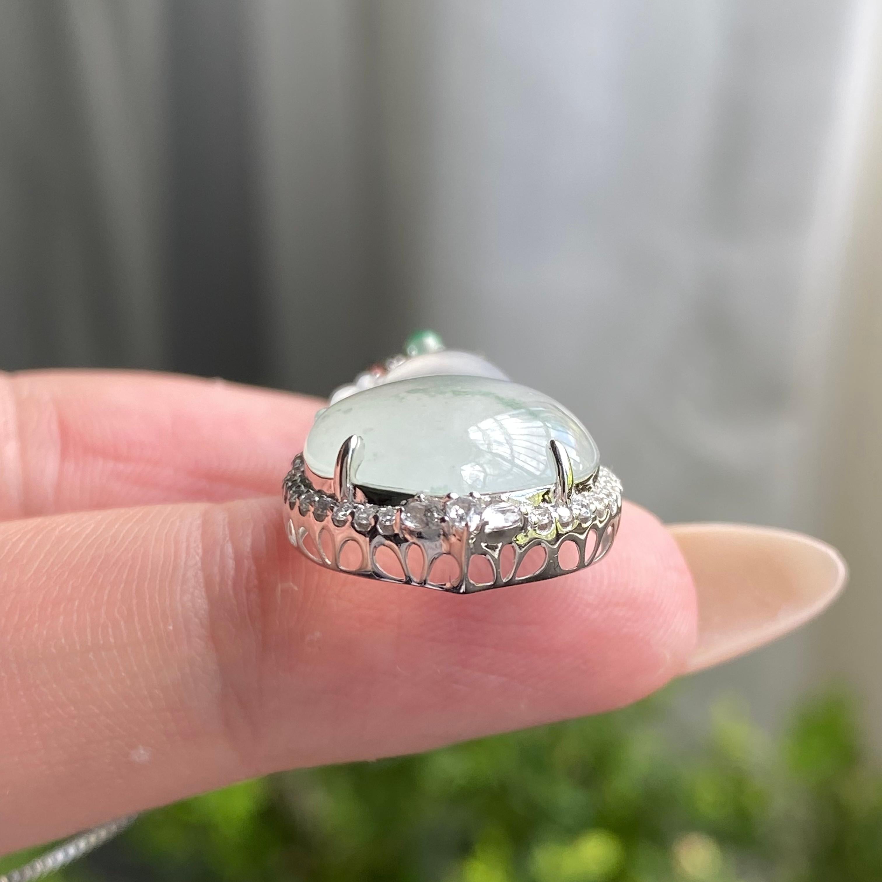 18k金钻镶冰种飘花福瓜吊坠（yc204539）