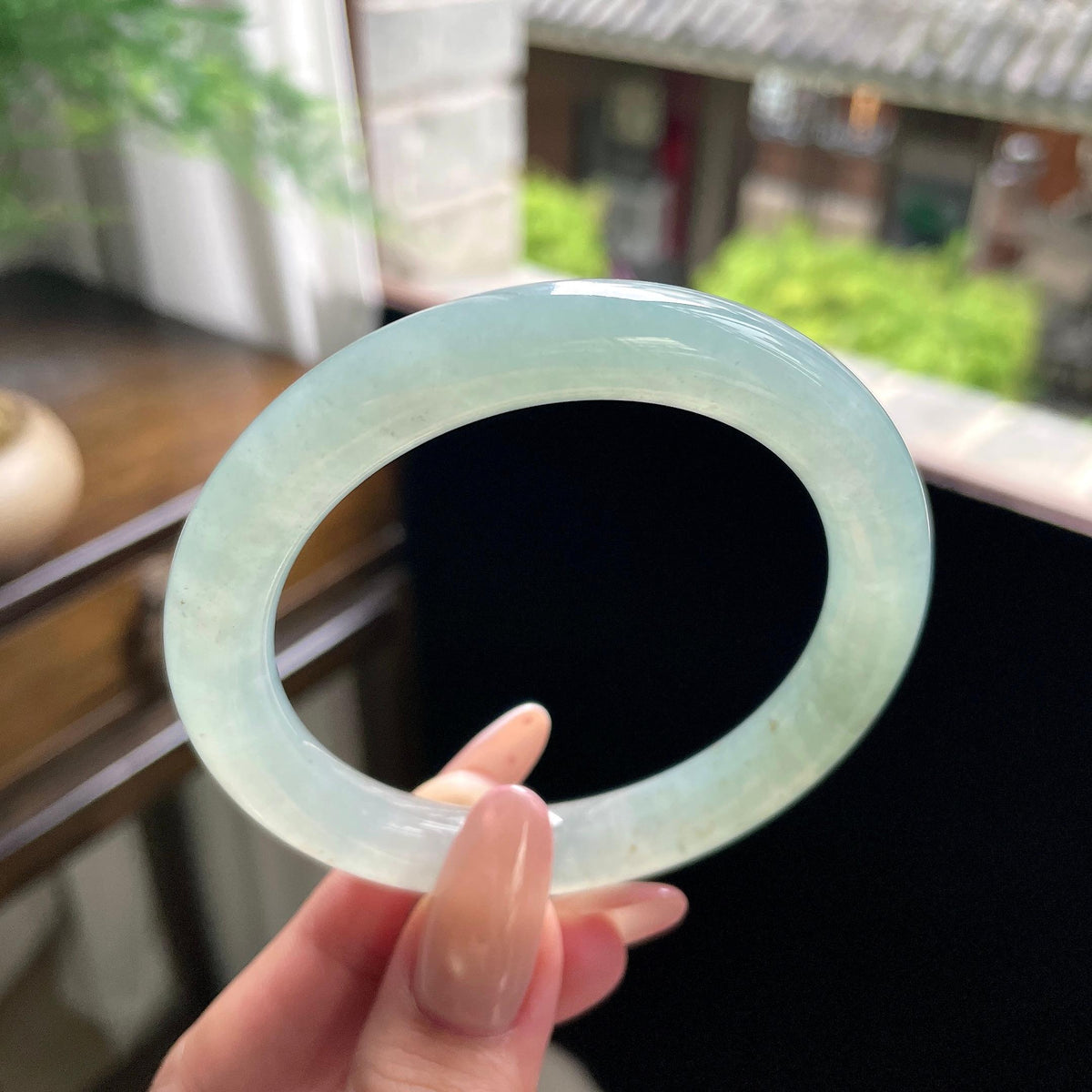 糯冰种冰晴水晴绿洒金圆条 56.3圈 天然缅甸A货翡翠（yc696403）