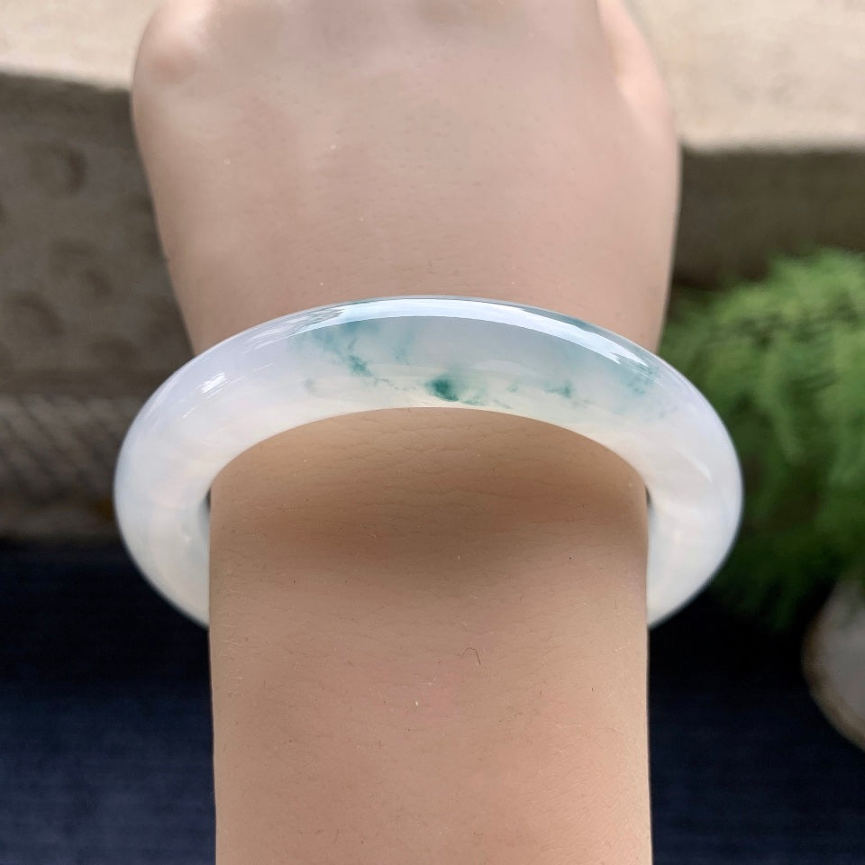 糯冰种飘花圆条手镯（54mm）（yc089909）