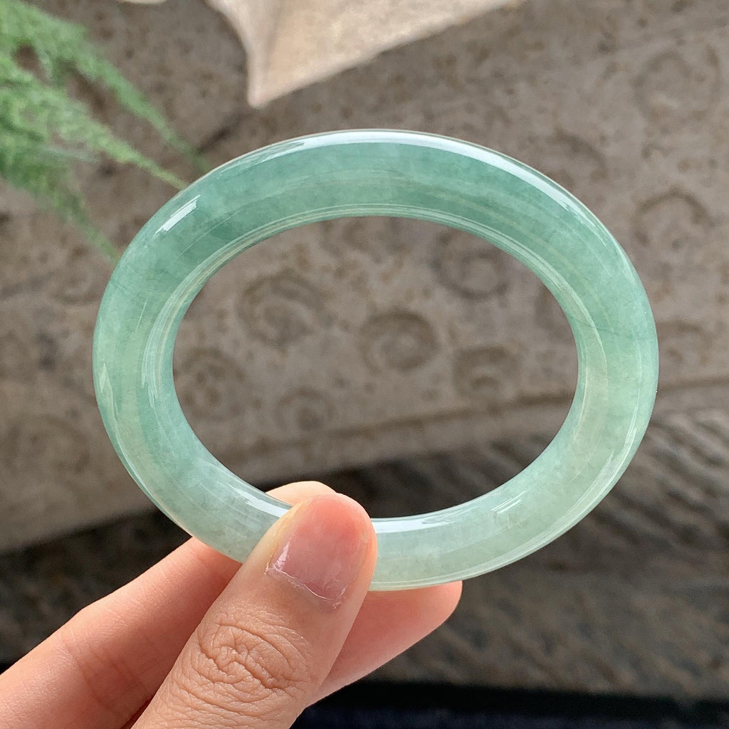 细糯种 湖水绿圆条手镯 54.5圈 天然缅甸A货翡翠（yc701175）