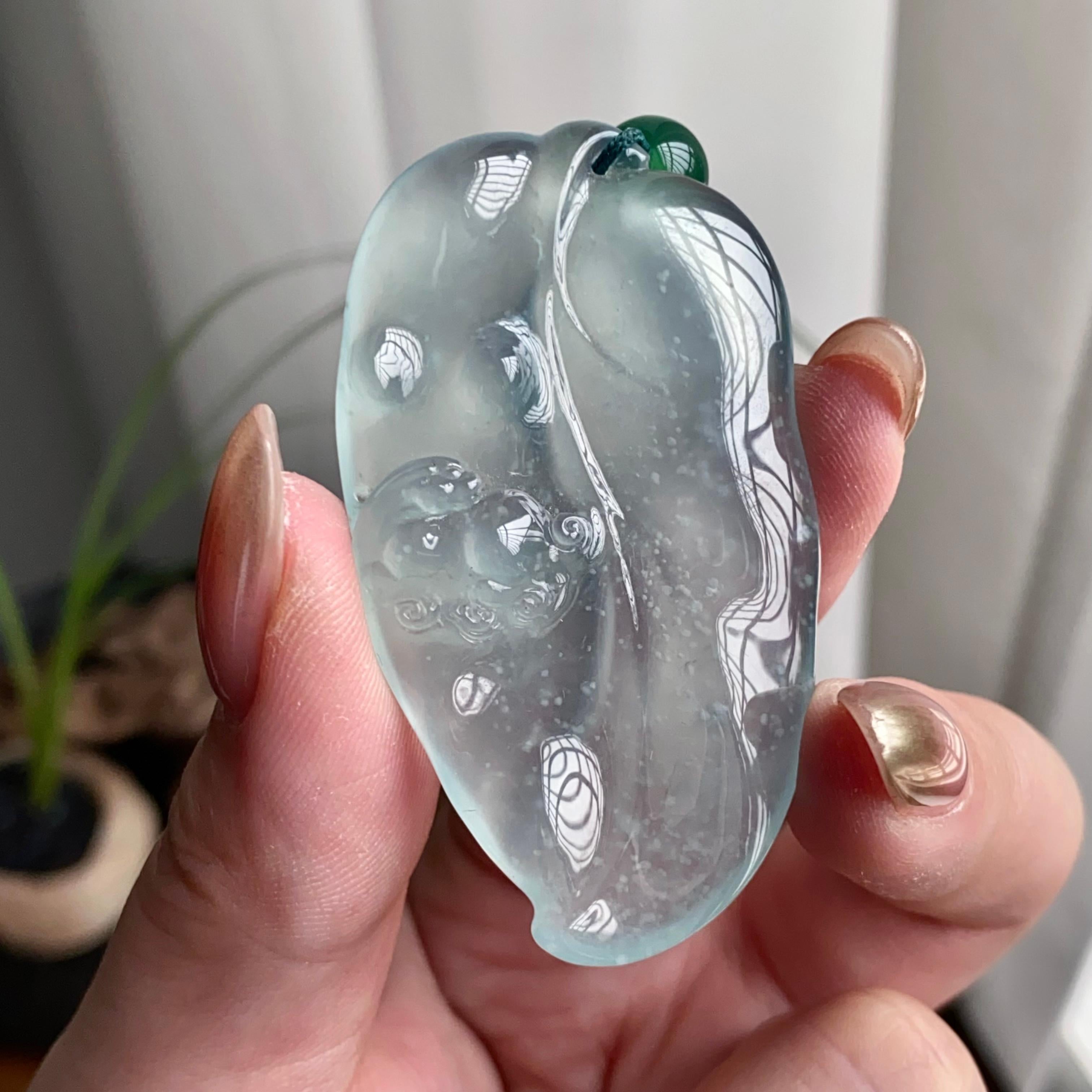 高冰种雪花棉玉叶吊坠（yc260827）