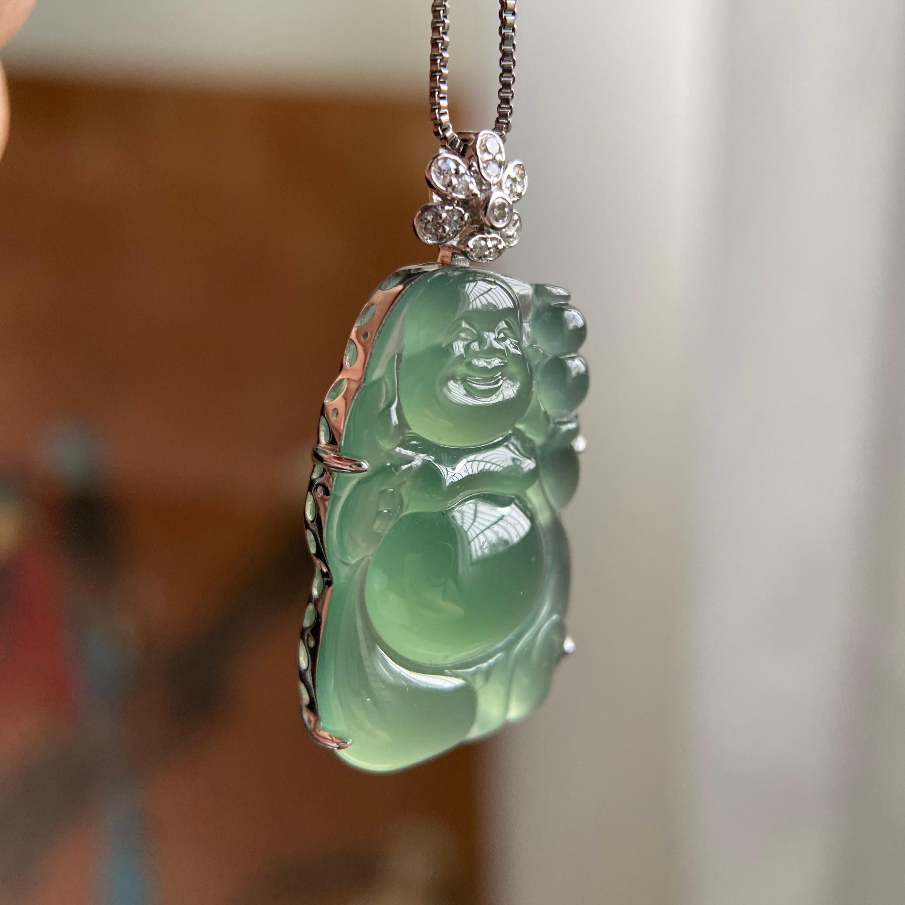 18k金钻镶冰种湖水绿财神吊坠（yc223792）