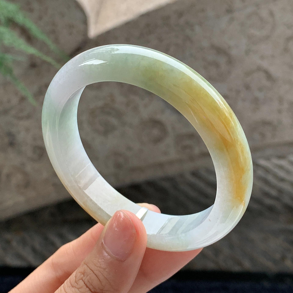 细糯种 黄加绿正圈平安镯 54.5圈 天然缅甸A货翡翠（yc701182）