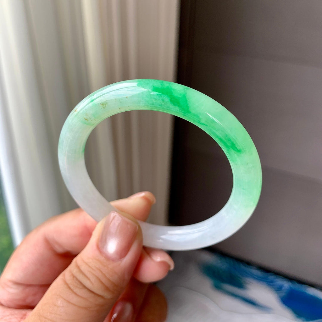 小圈口 糯冰种飘阳绿圆条手镯 50圈口 天然缅甸A货翡翠（yc703317）