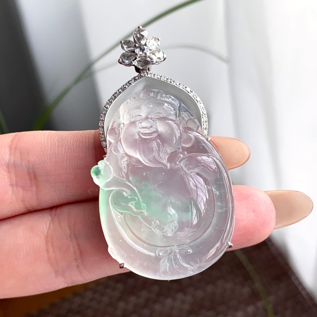 18k金钻镶冰种飘花财神吊坠（yc250290）