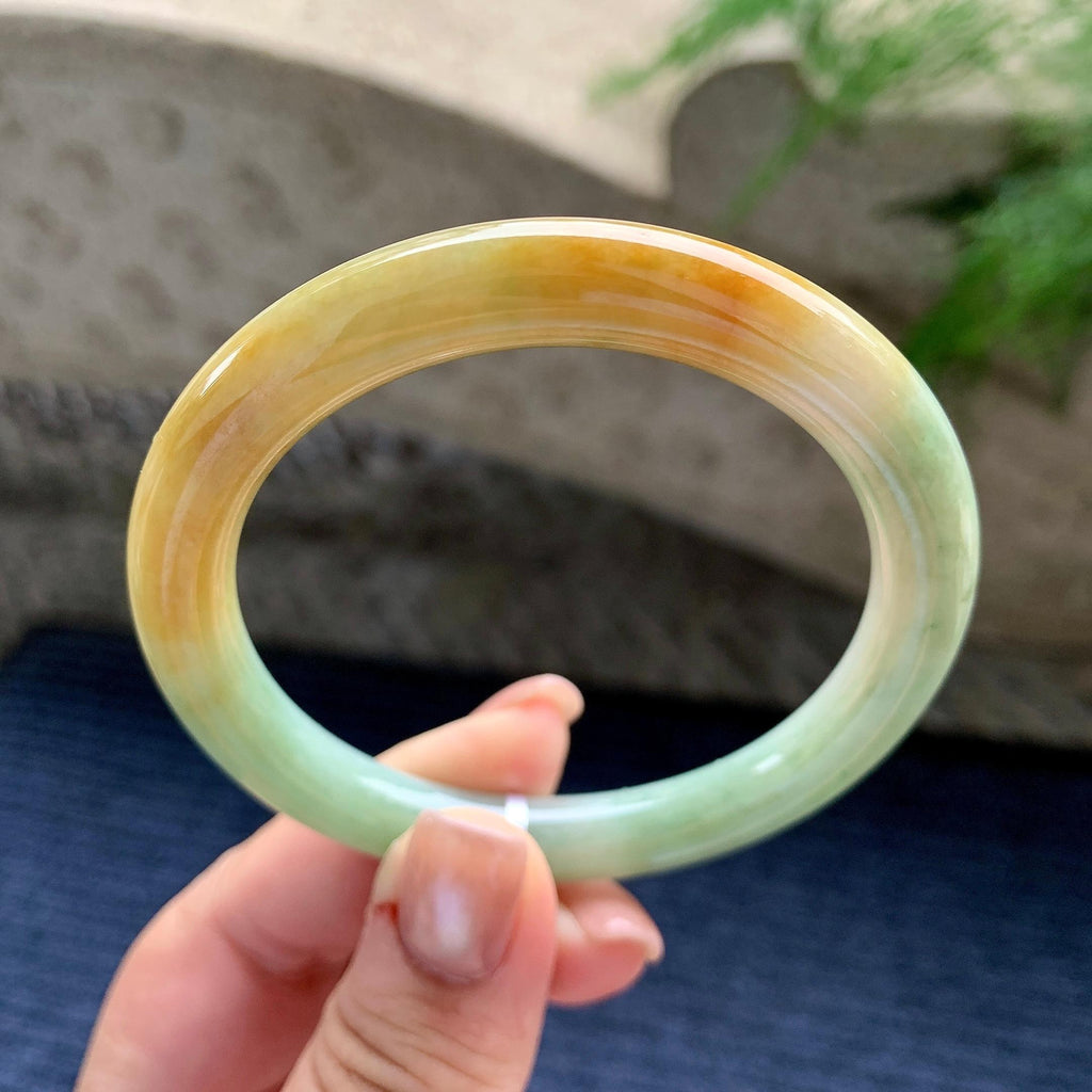 细糯种晴底黄翡圆条手镯 56圈口（yc711297）