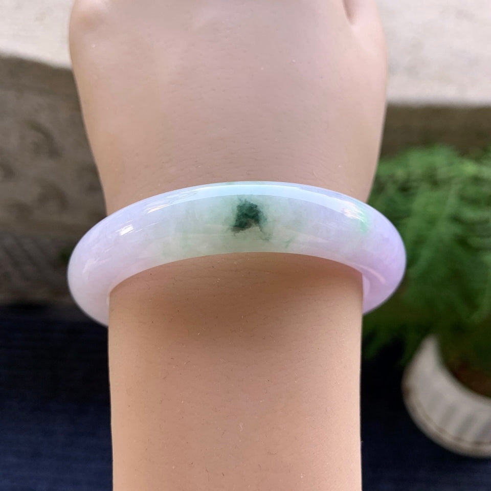 细糯种淡紫罗兰飘花平安镯（53.2mm）（yc079378）