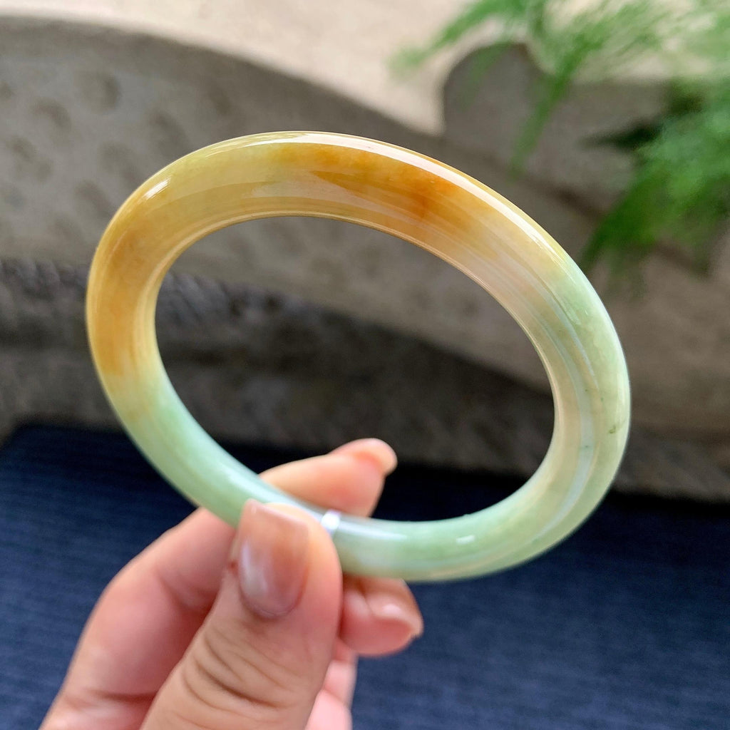 细糯种晴底黄翡圆条手镯 56圈口（yc711297）