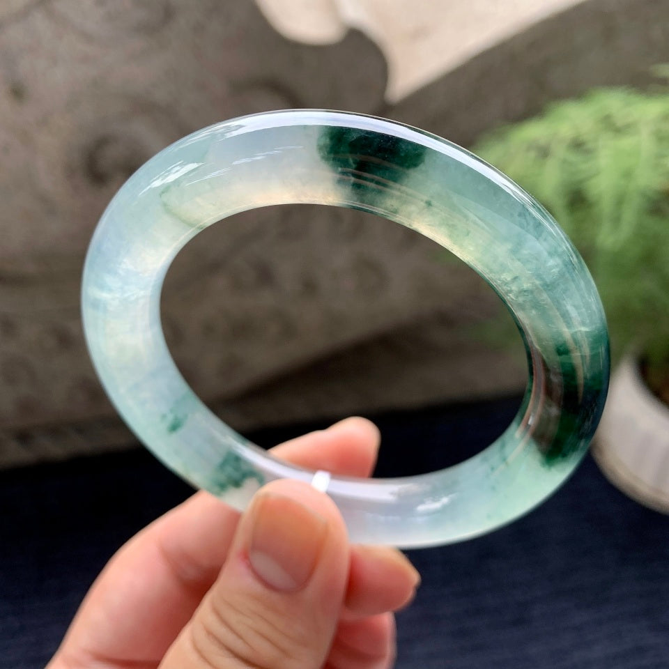糯冰种飘花圆条手镯（53.7mm）（yc091787）
