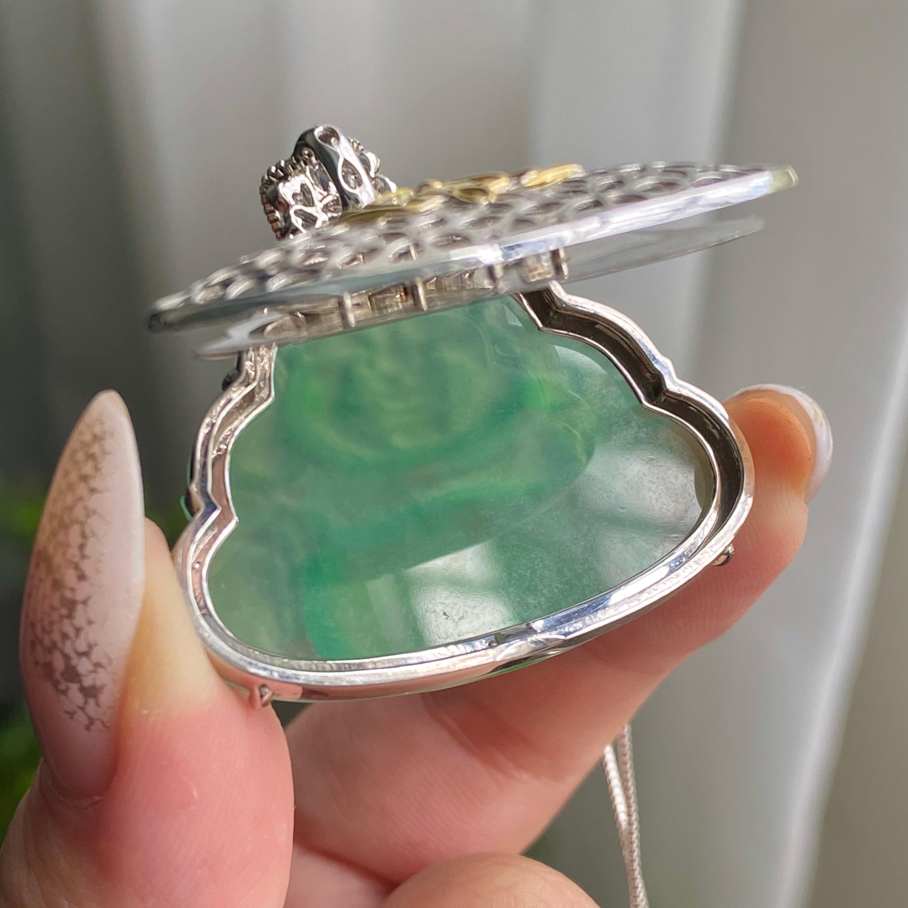 18k金钻镶冰种满绿佛公吊坠（yc206477）