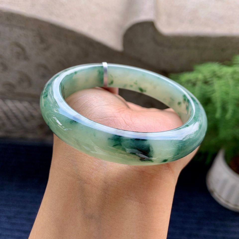 糯冰种飘花平安镯（57.6mm）（yc081116）