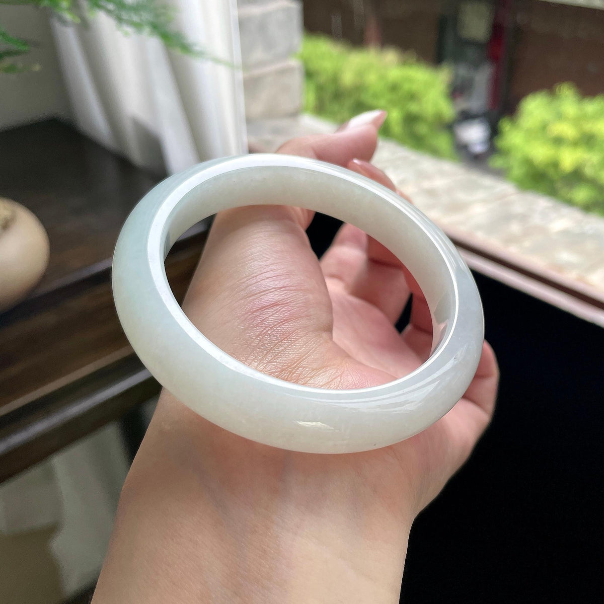 糯种无色白月光正圈平安镯 61圈 天然缅甸A货翡翠（yc693185）