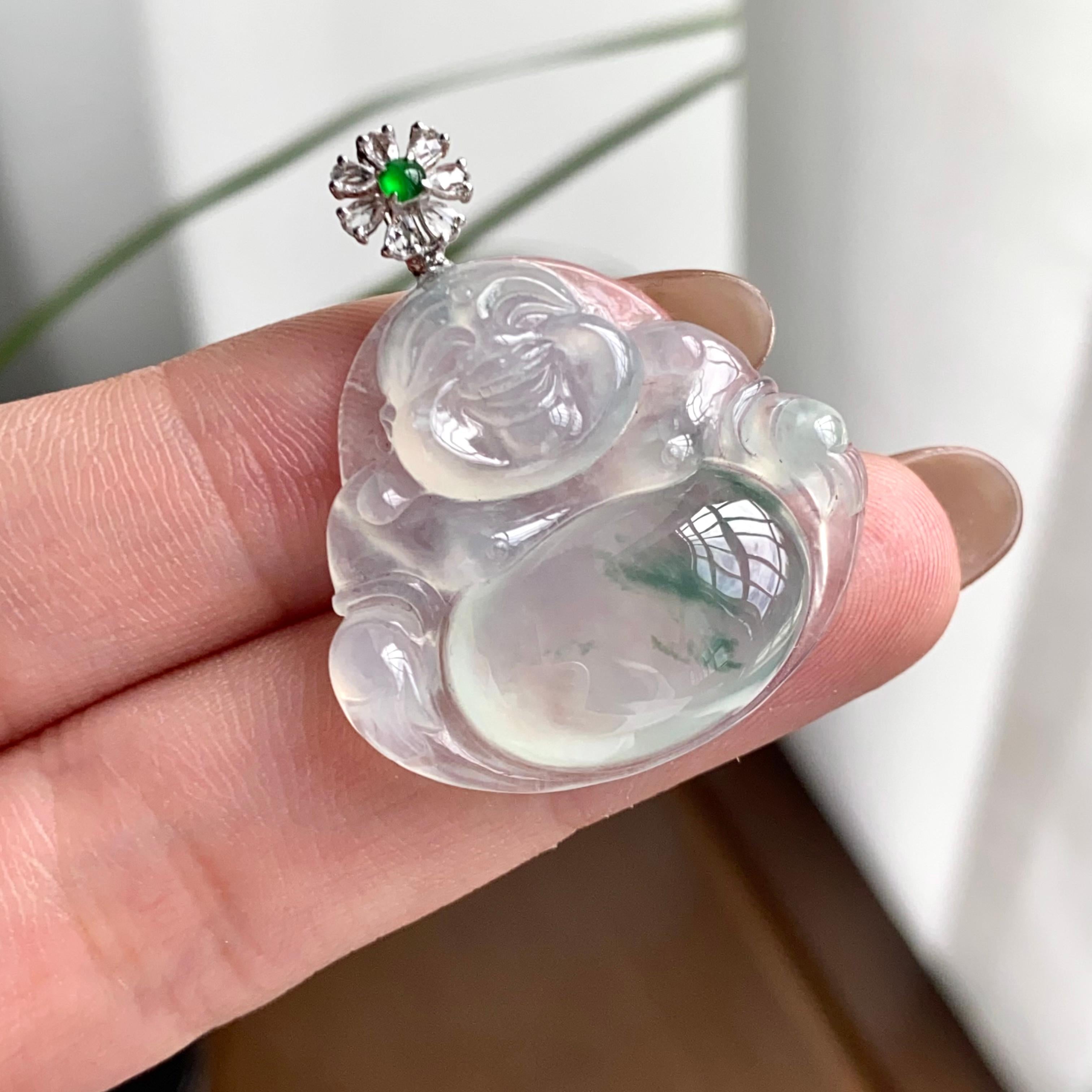 18k金钻镶冰种飘花佛公吊坠（yc262727）