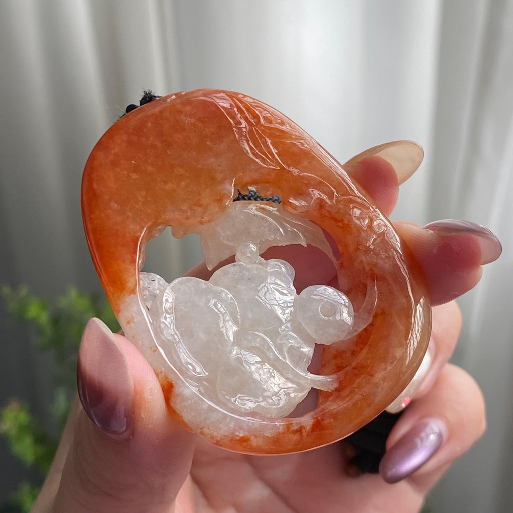 糯冰种黄翡花鸟牌吊坠（yc199628）