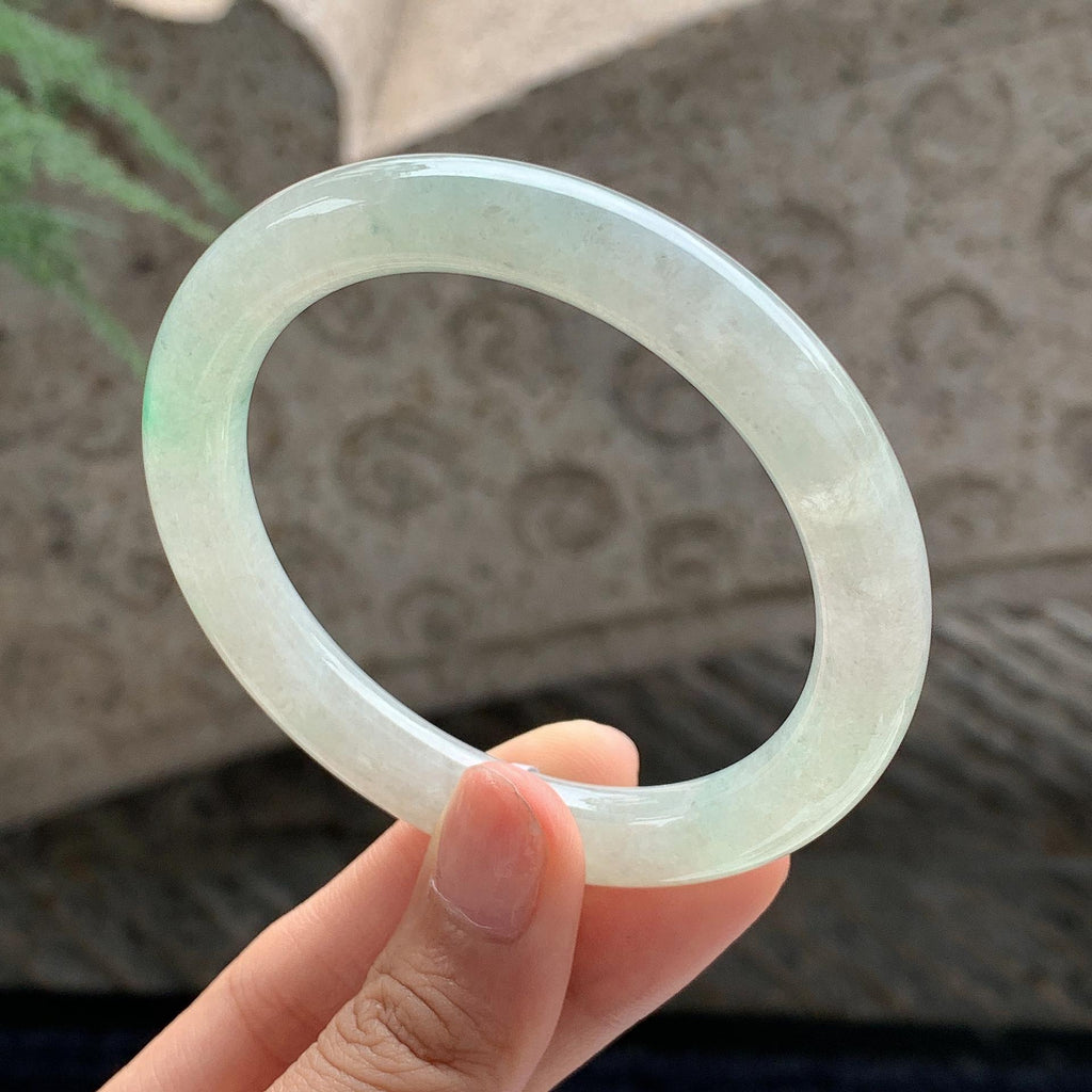 细糯种 飘绿正圈平安镯 55圈 天然缅甸A货翡翠（yc701167）