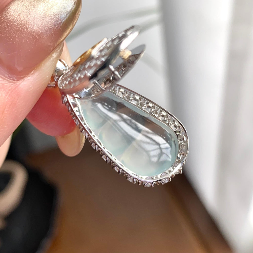 18k金钻镶冰玻种白月光福豆吊坠（yc262712）