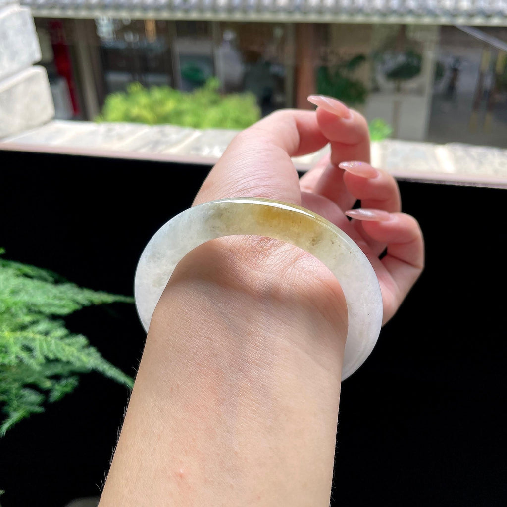 细糯种黄翡圆条 54圈口 天然缅甸A货翡翠（yc527794）