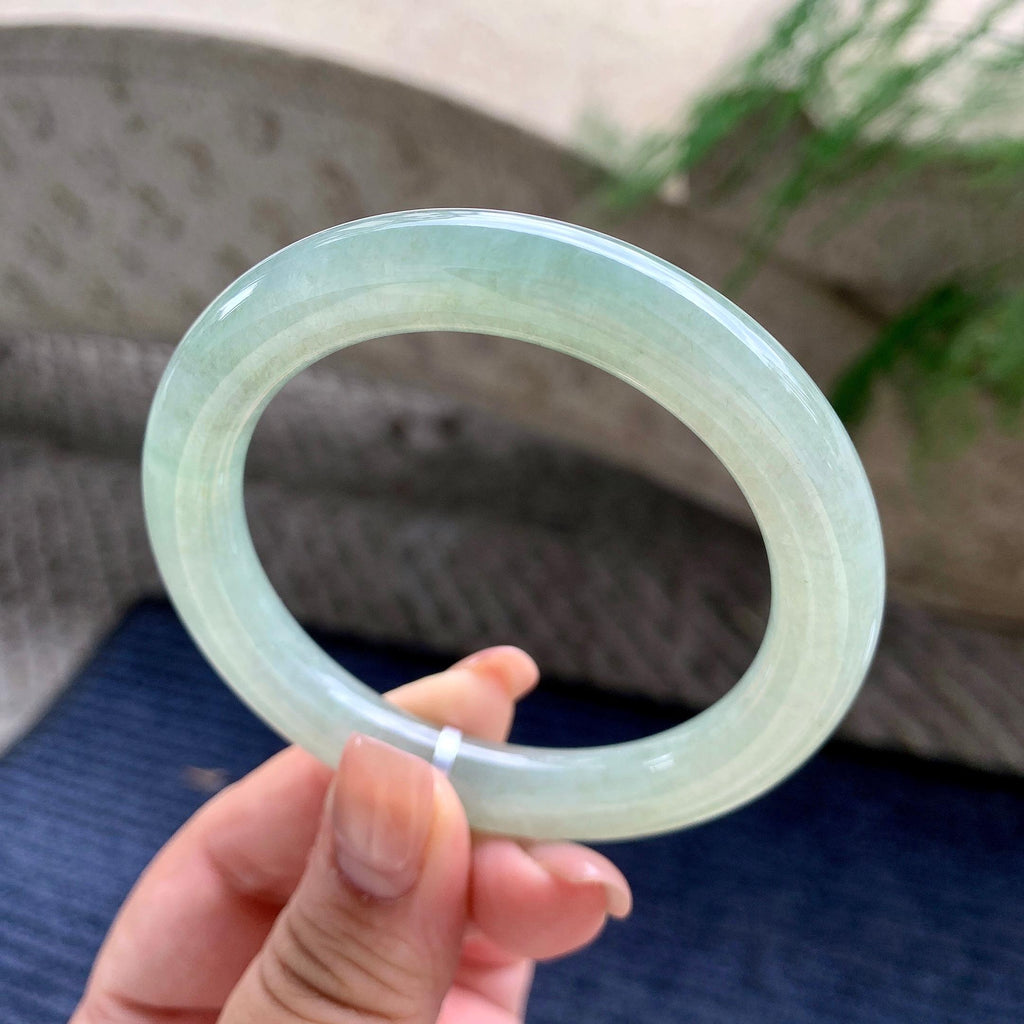 细糯种油青圆条手镯 55圈口 天然缅甸A货翡翠（yc532859）