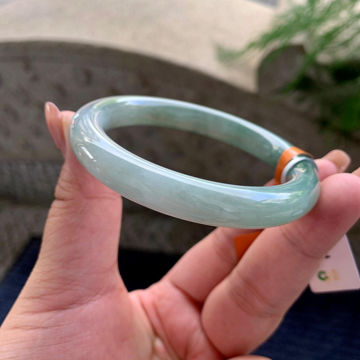 细糯种油青飘蓝花圆条手镯 56圈口 （yc536151）