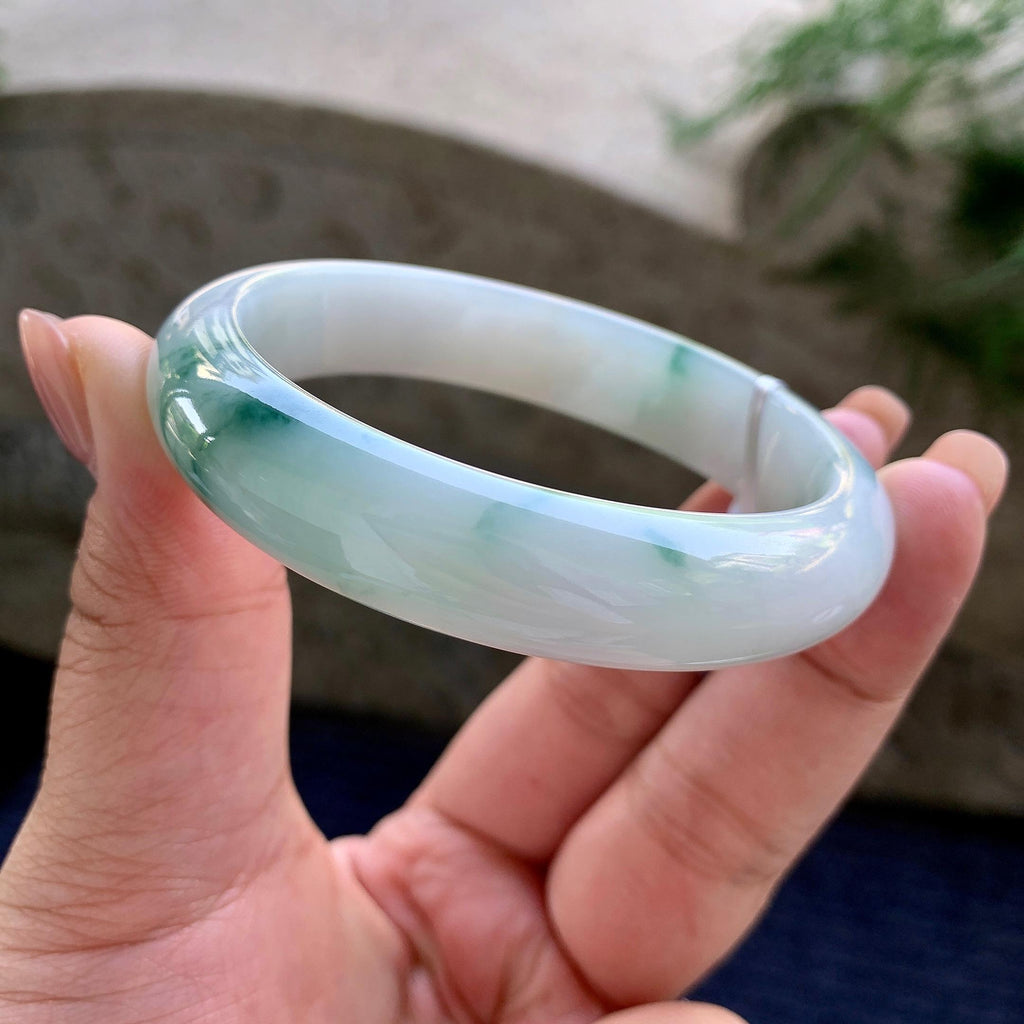 细糯种飘蓝花贵妃手镯 57圈口 天然缅甸A货翡翠（yc501084）
