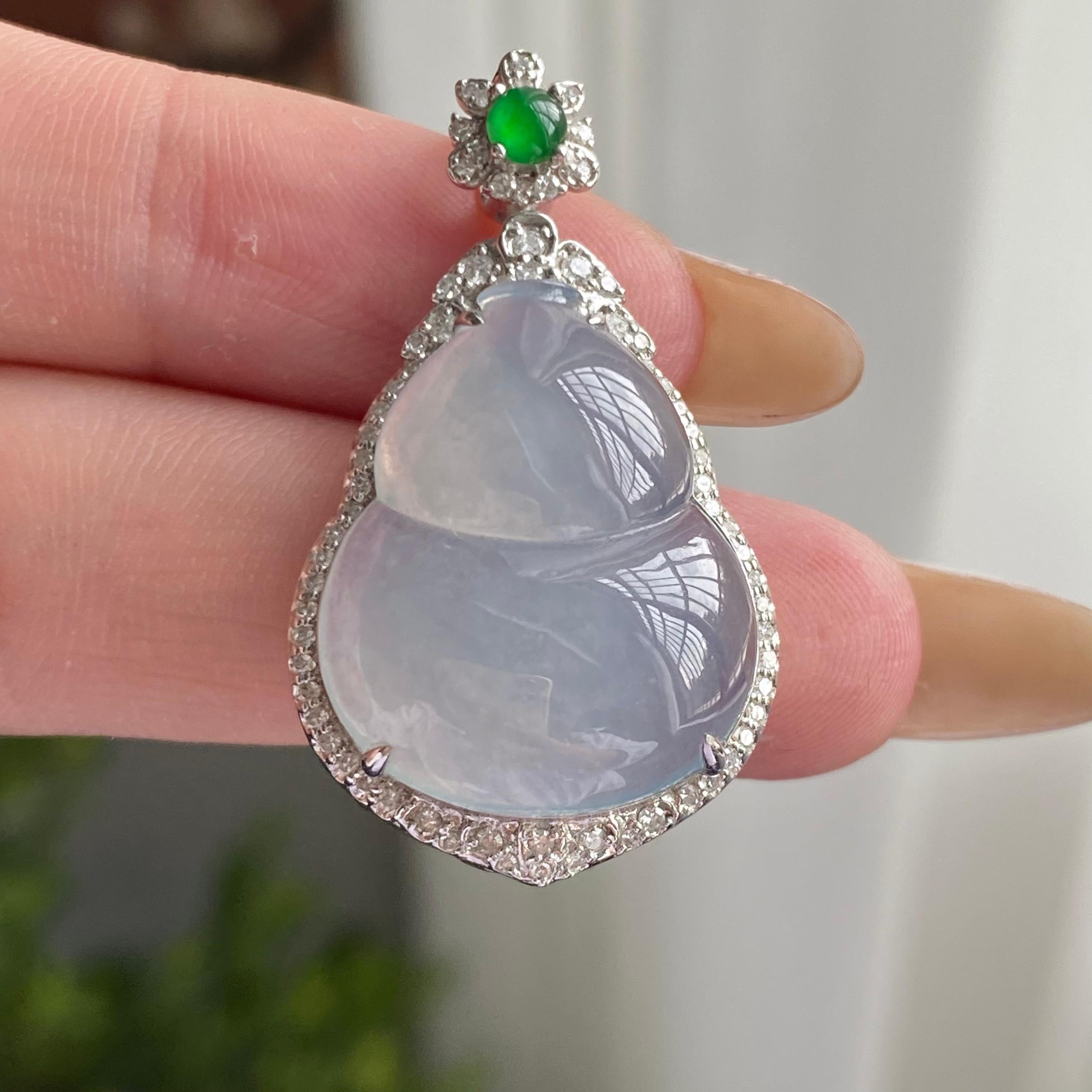 18k金钻镶冰种蓝底葫芦吊坠（yc223114）