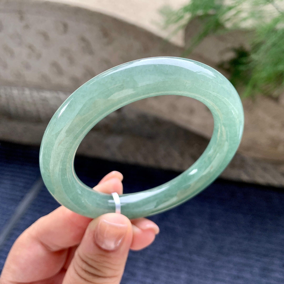 细糯种油青圆条手镯 54圈口 天然缅甸A货翡翠（yc701226）