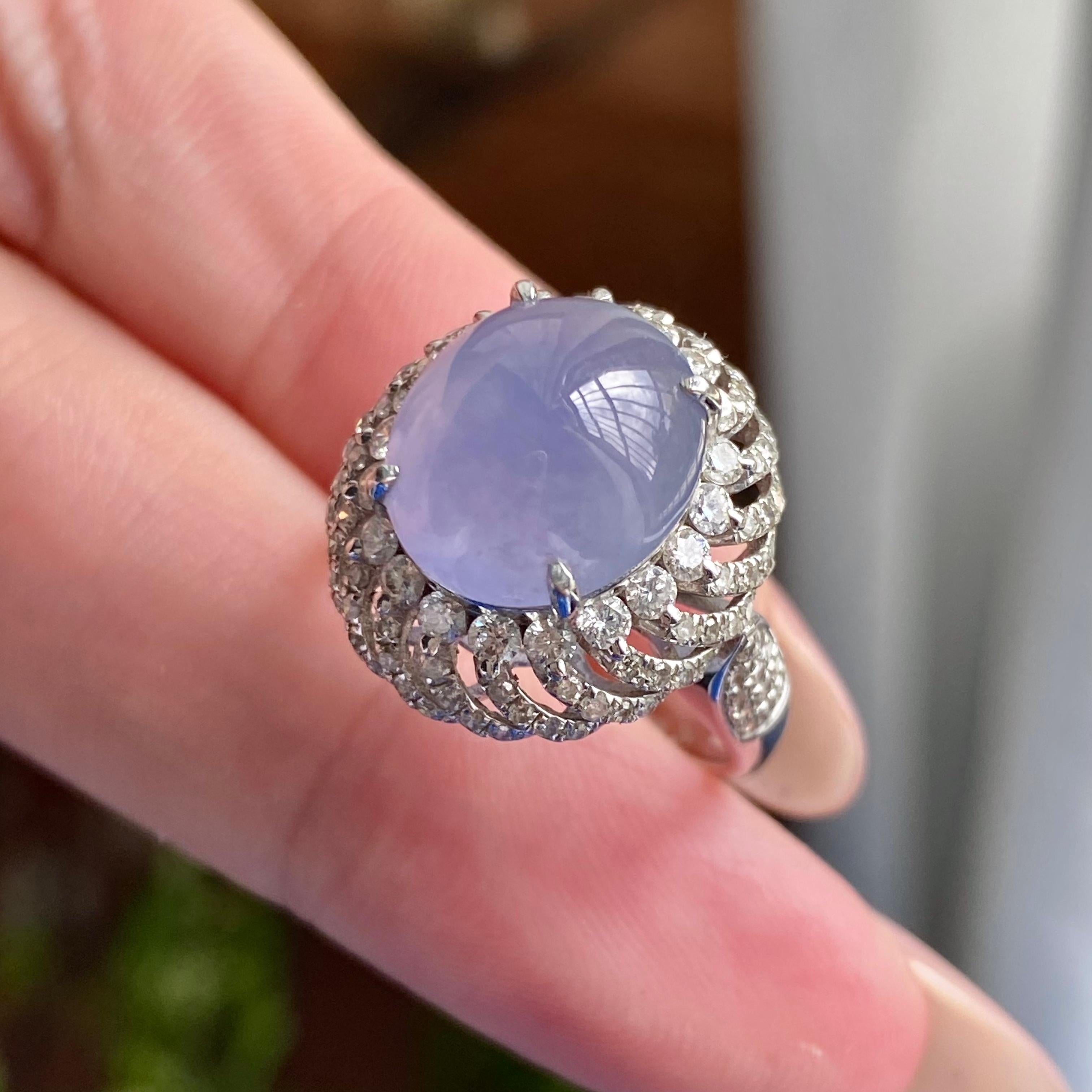 18k金钻镶冰种紫罗兰蛋面戒指（yc235140）