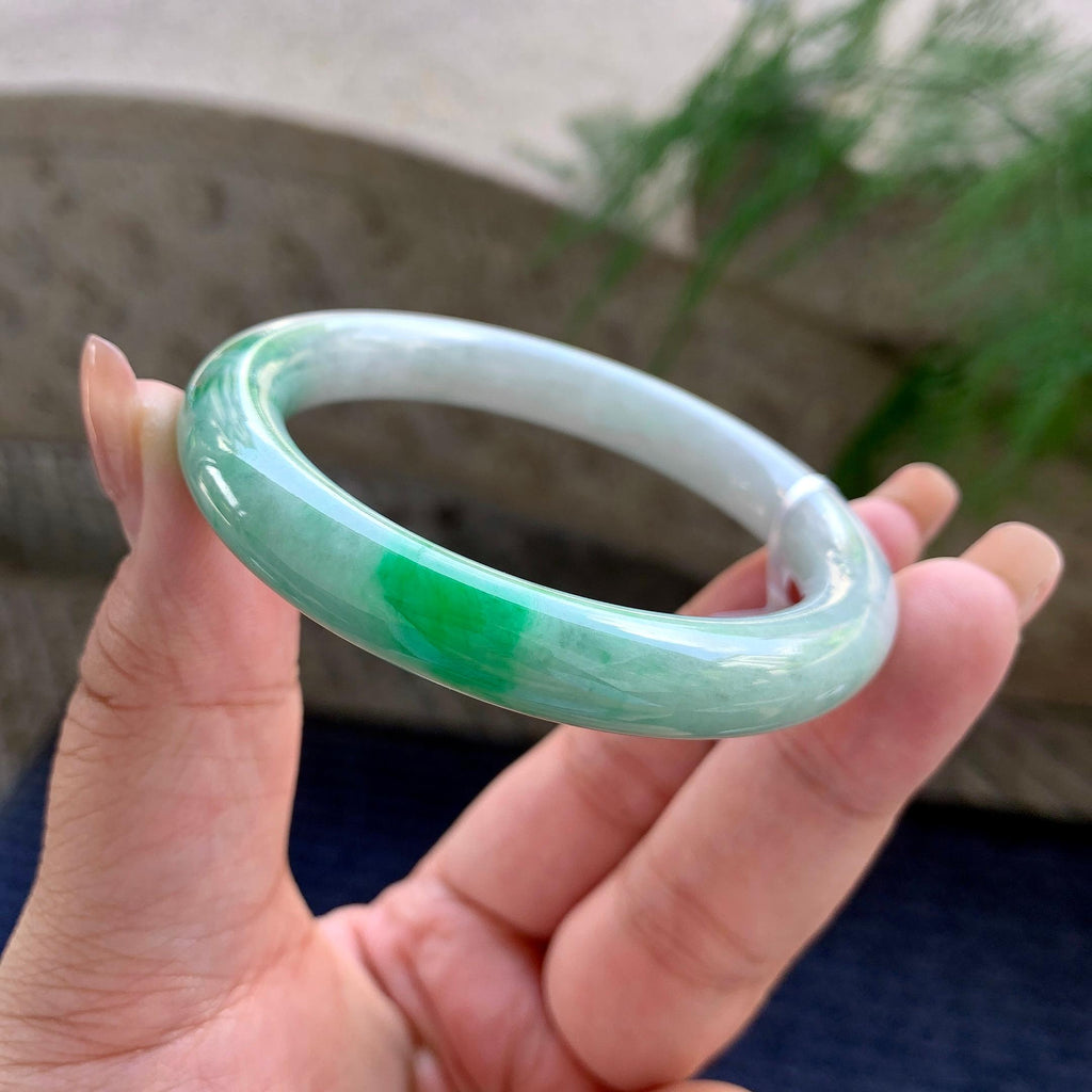 糯种飘翠绿圆条手镯 52圈口 （yc699445）