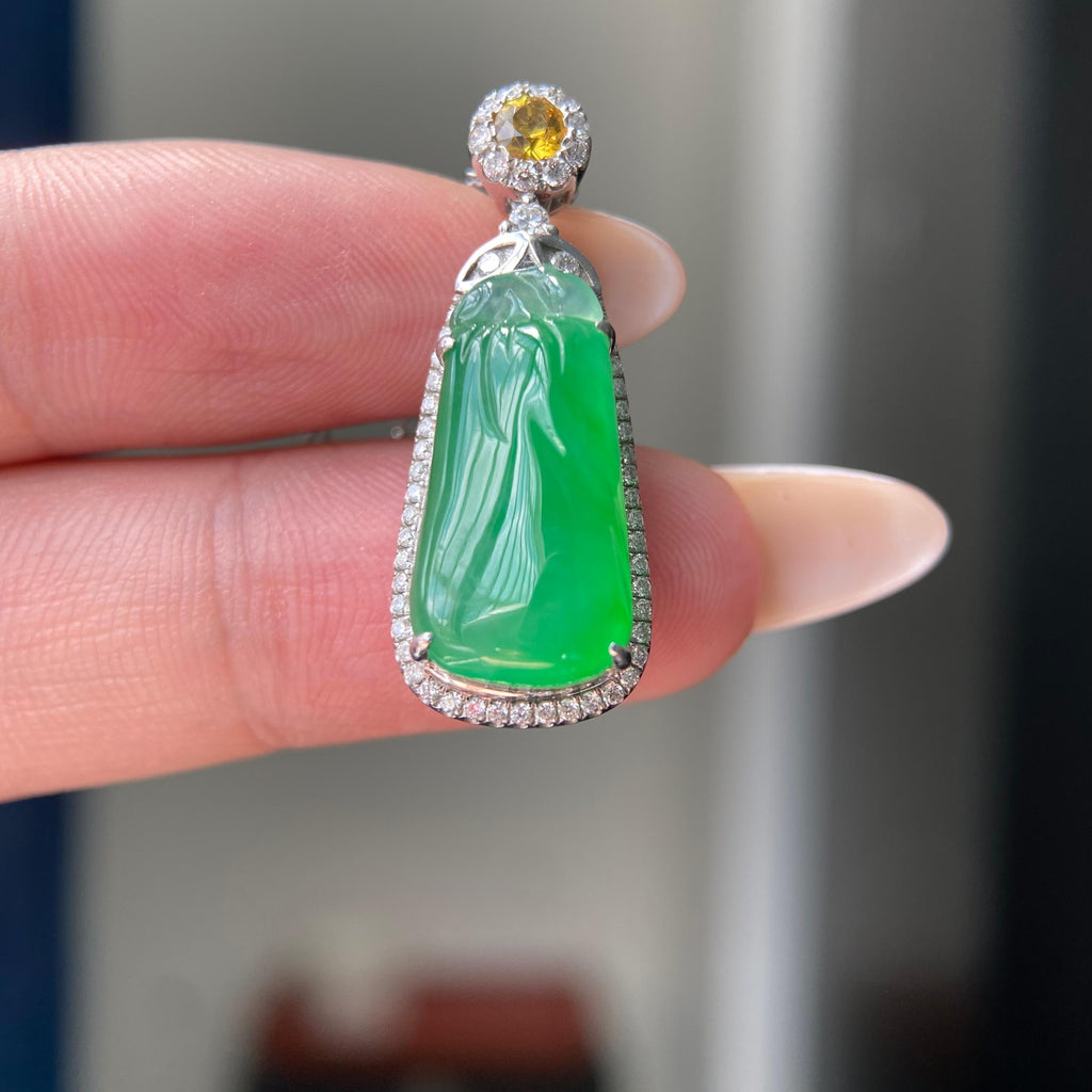 18k金钻镶冰种满绿福瓜吊坠（yc209959）