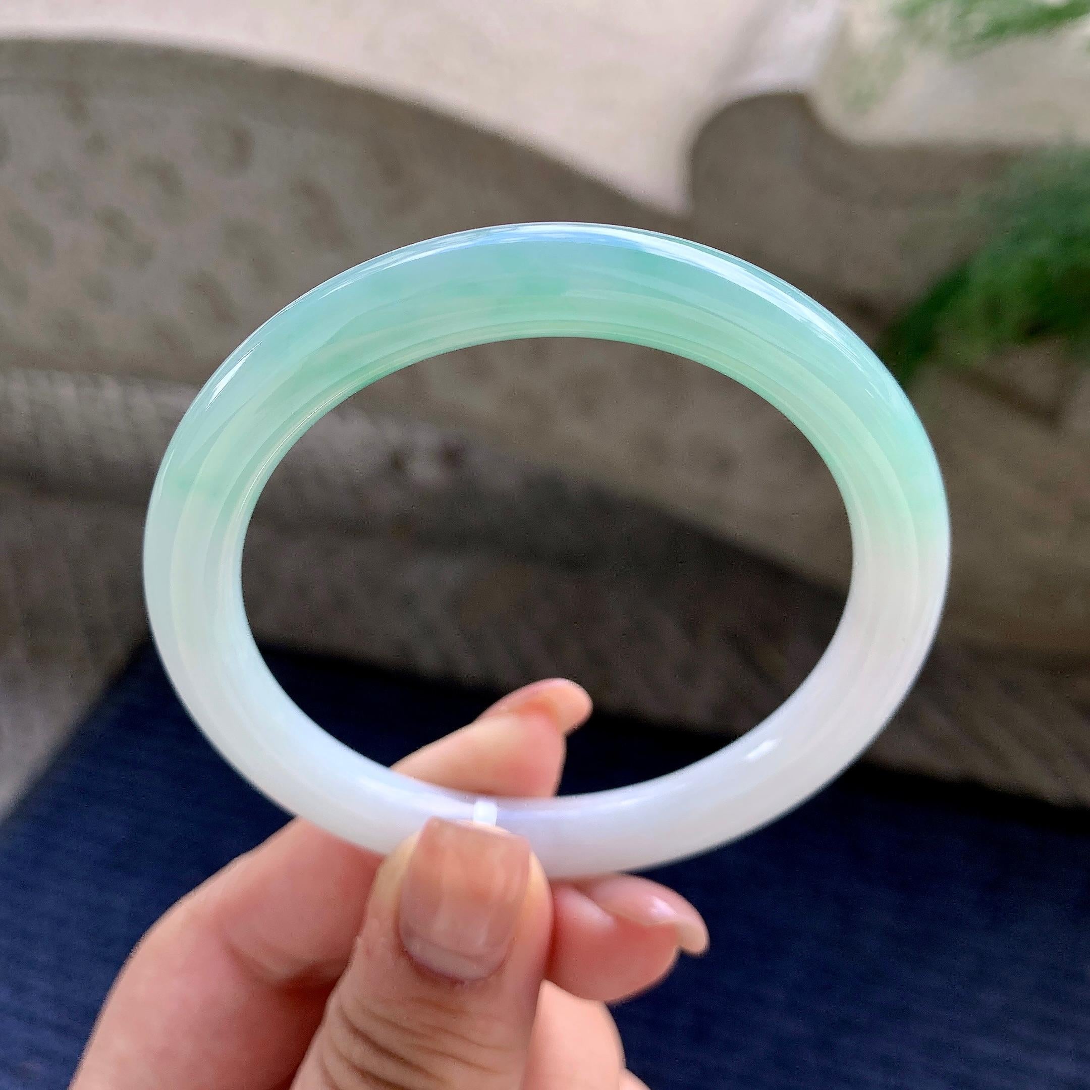 细糯种晴底半山水圆条手镯 56圈口 天然缅甸A货翡翠（yc534473）