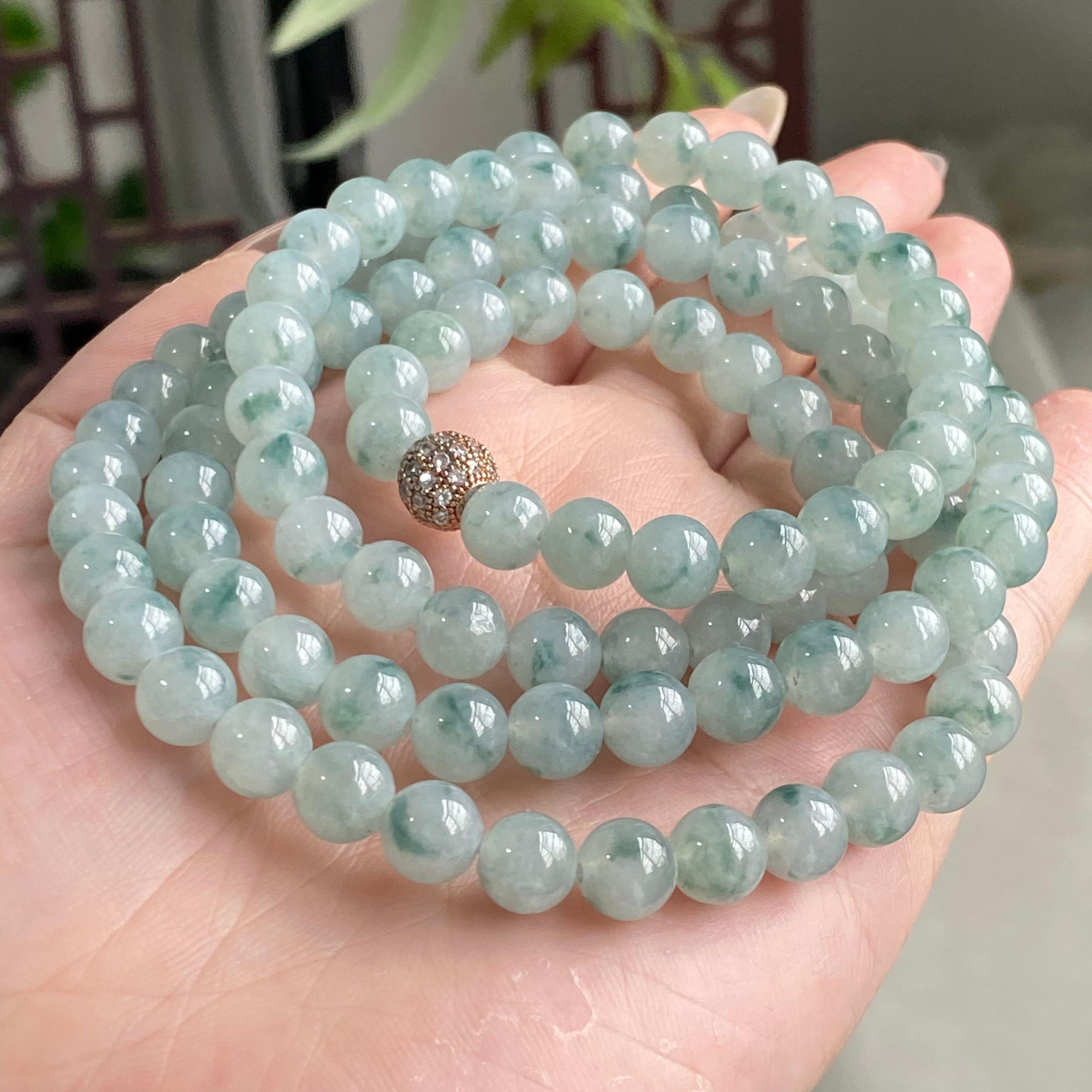 糯冰种飘花珠链（108颗）（yc196863）