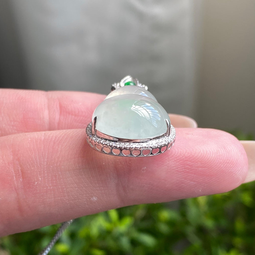 18k金钻镶冰种飘花葫芦吊坠（yc204465）