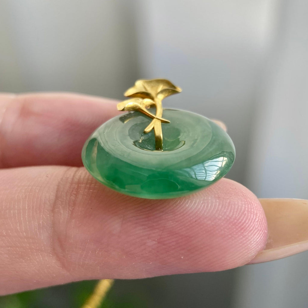 18k金镶冰种满绿平安扣吊坠（yc219251）