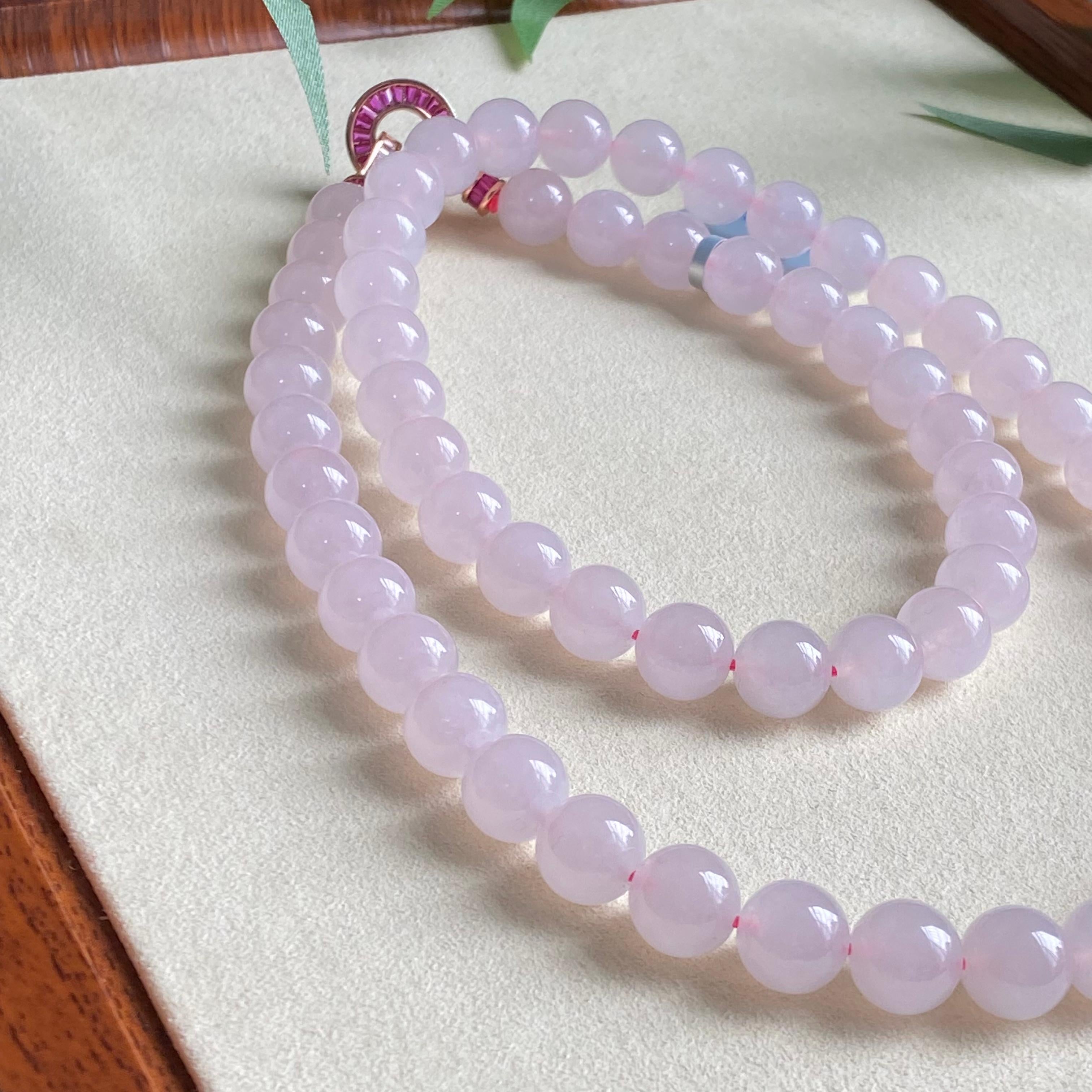 糯冰种粉紫底珠链（62颗）（yc194894）