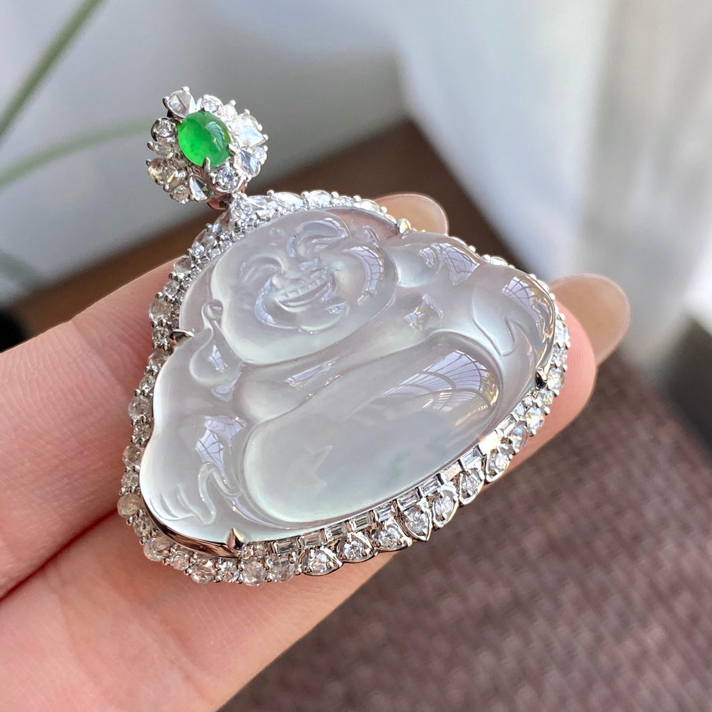 18k金钻镶冰种晴底佛公吊坠（yc266152）