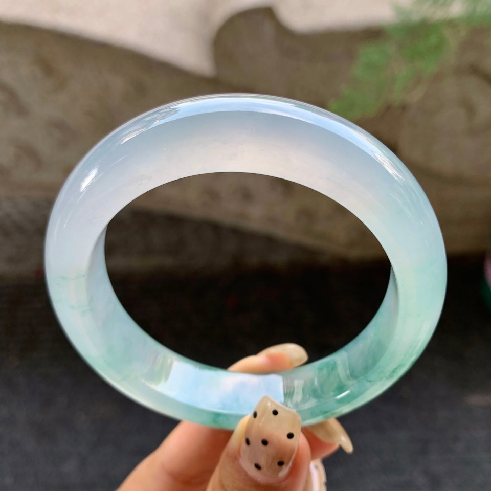 糯冰飘花翡翠平安镯（57.8mm）（yc028627）